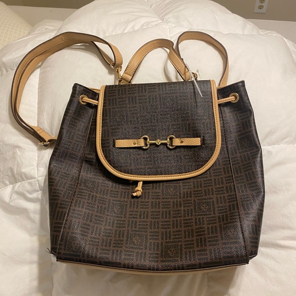 Anne Klein new with tags flap horsebit logo backpack purse in dark brown. - Picture 2 of 6